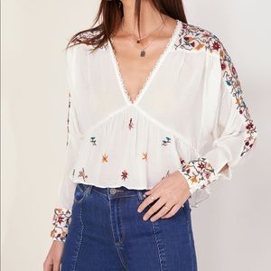 FREE PEOPLE Women's White Ava Embroidered Blouse